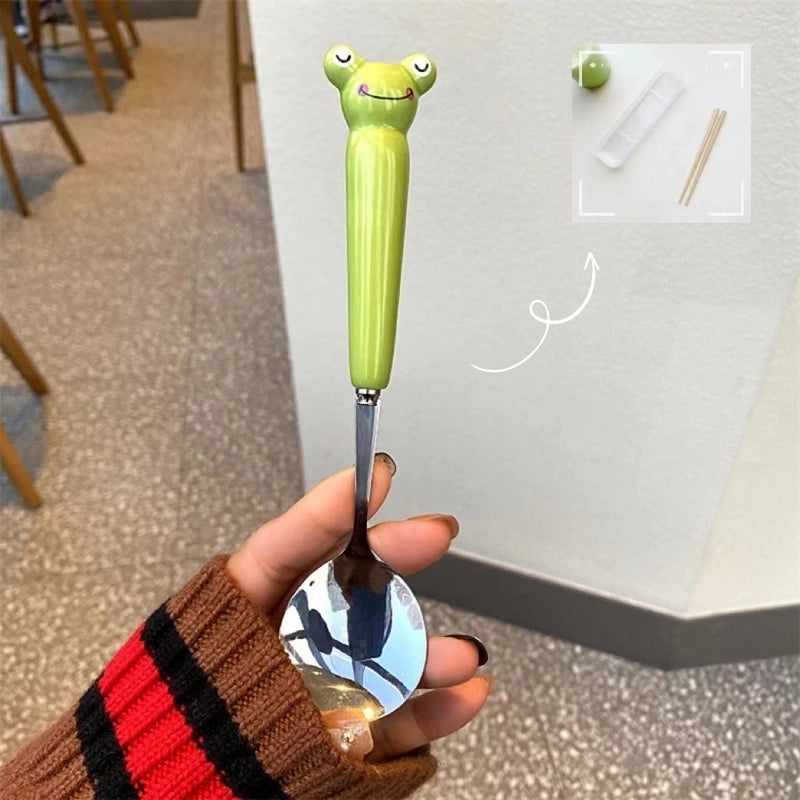 Cartoon Cute Frog Crocodile 430 Stainless Steel Ceramics Tableware