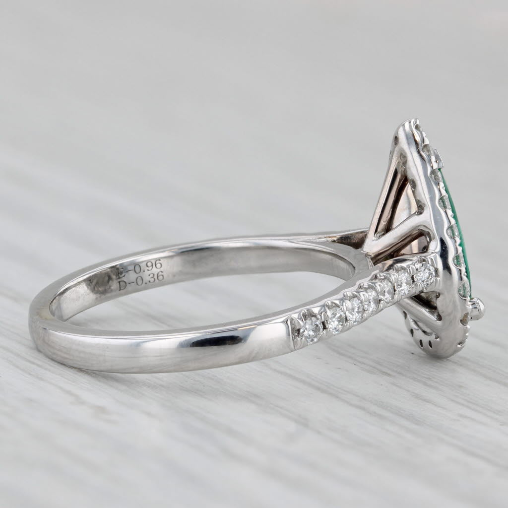 1.32ctw Emerald Diamond Halo Teardrop Ring 14k White Gold Size 6.5 Engagement