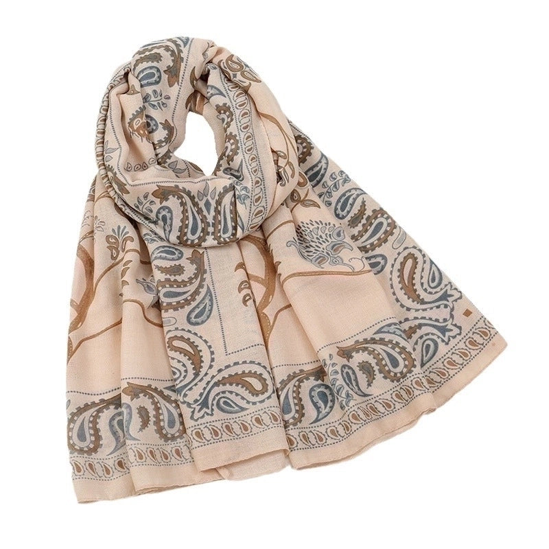 Women's IG Style Retro Printing Cotton And Linen Printing Scarf