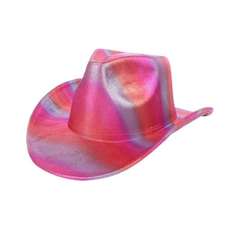 Western Rainbow Colorful Cowboy Hat Halloween Carnival Party Pink Colorful Big Brim Shaping Hat Fluorescent Denim