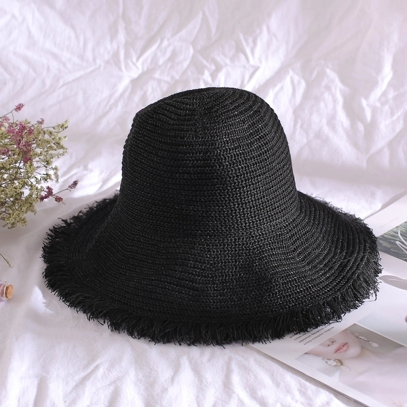 Women's Basic Pastoral Solid Color Wide Eaves Straw Hat