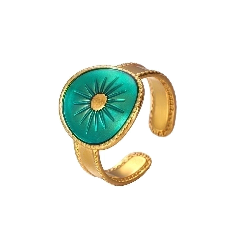 Vintage Style Color Block Stainless Steel 18K Gold Plated Plating Open Rings