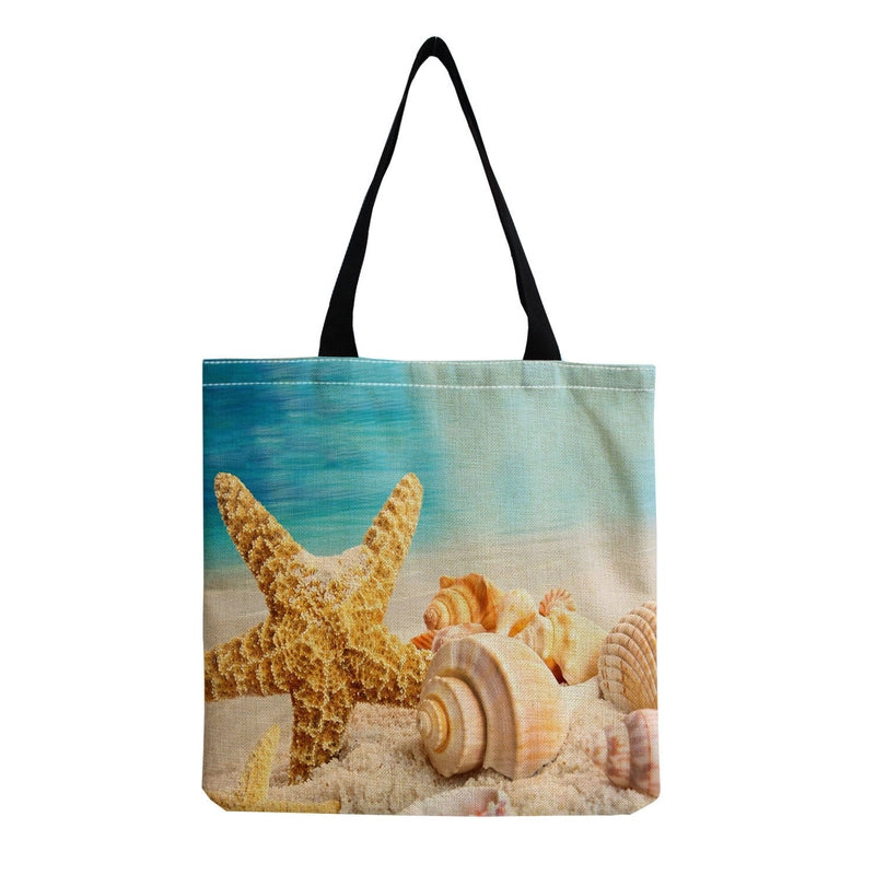 Women's Medium Linen Underwater World Beach Square Open Shopping Bags