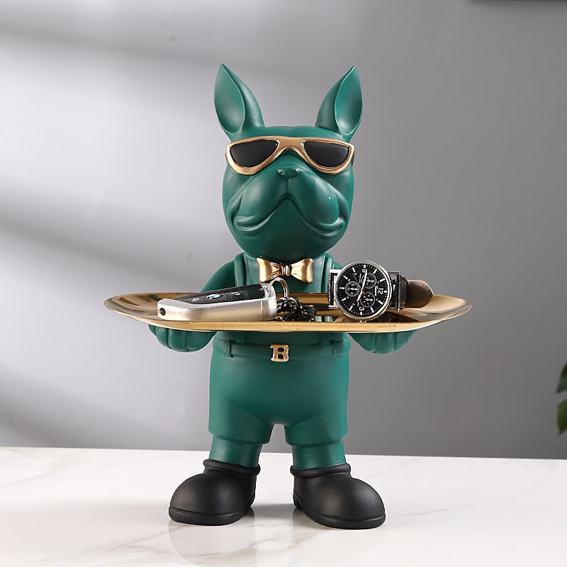 At Your Service Bulldog Sculpture And Tray