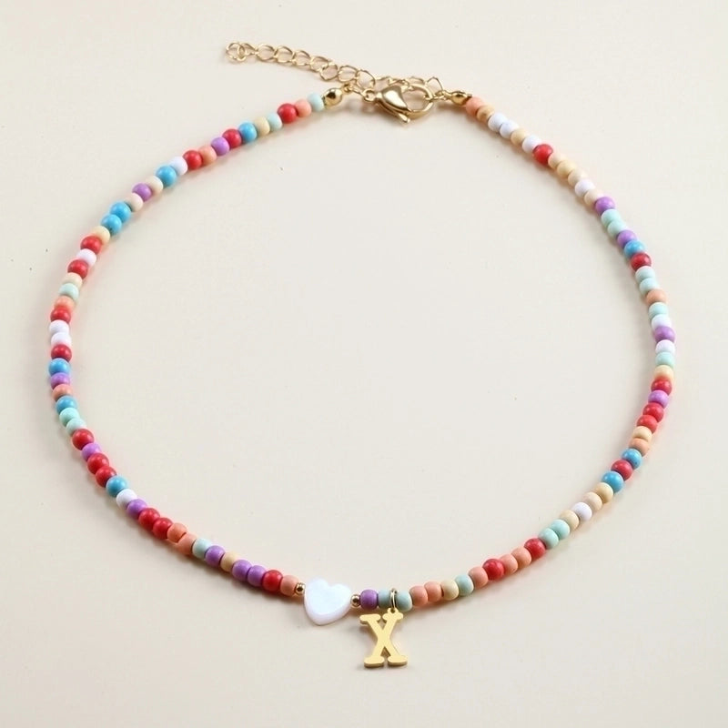Vacation Letter Heart Shape Stainless Steel Natural Stone Handmade Necklace