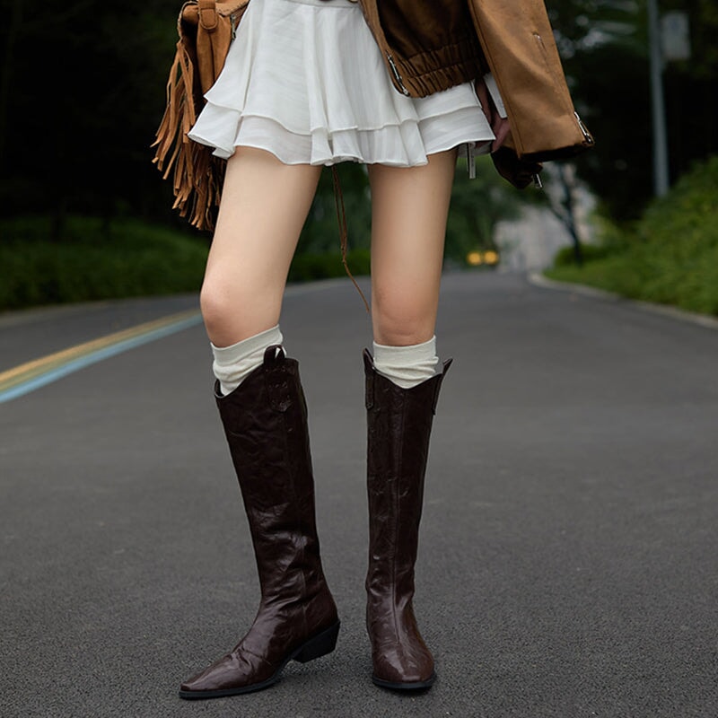 Womens Western Boots Mid Calf Cowboy Boots- Black/Brown Cowgirl Boots