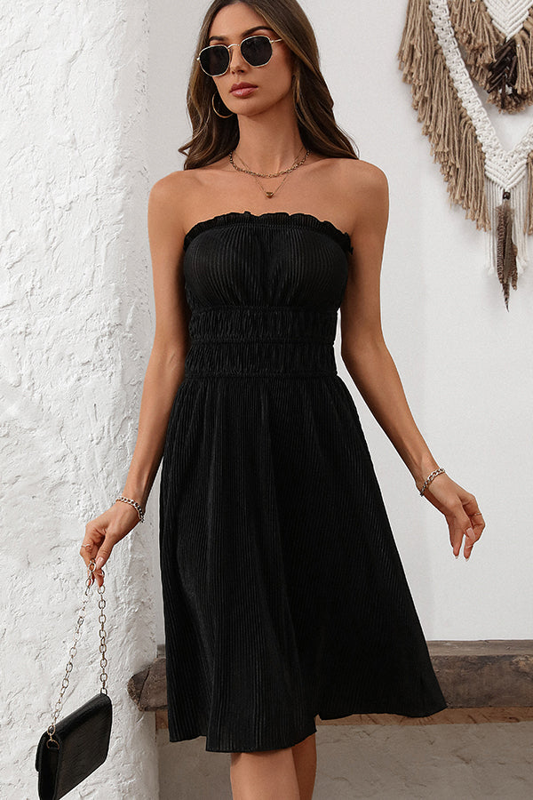 Smocked Waist Bandeau Solid Color Dress