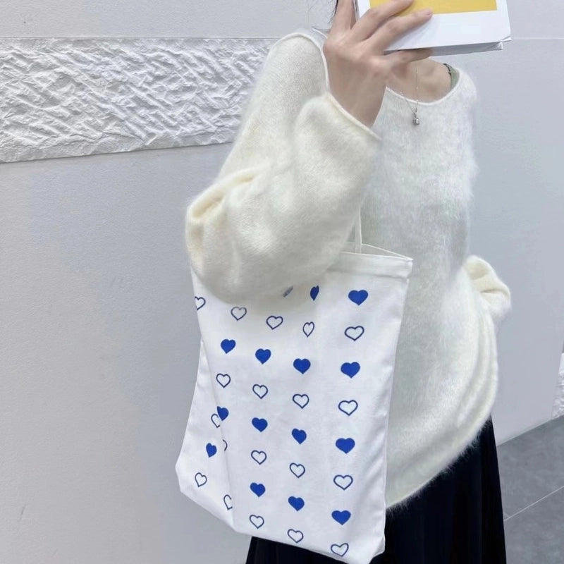 Women's Large Canvas Heart Shape Basic Classic Style Open Canvas Bag