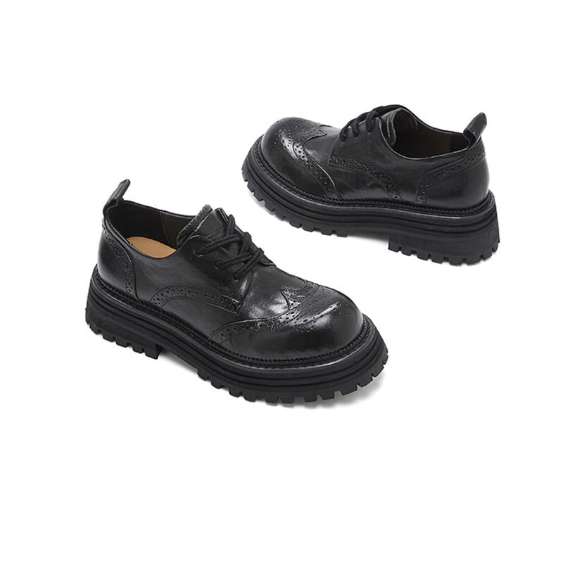 Handmade Leather Chunky Wingtip Full Brogue Oxfords for Women in Brown/Black
