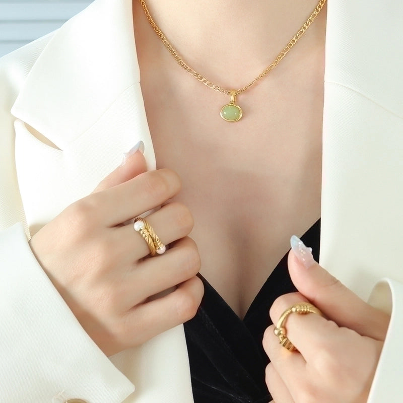 Elegant Oval 304 Stainless Steel Natural Stone 18K Gold Plated Inlay Earrings Necklace