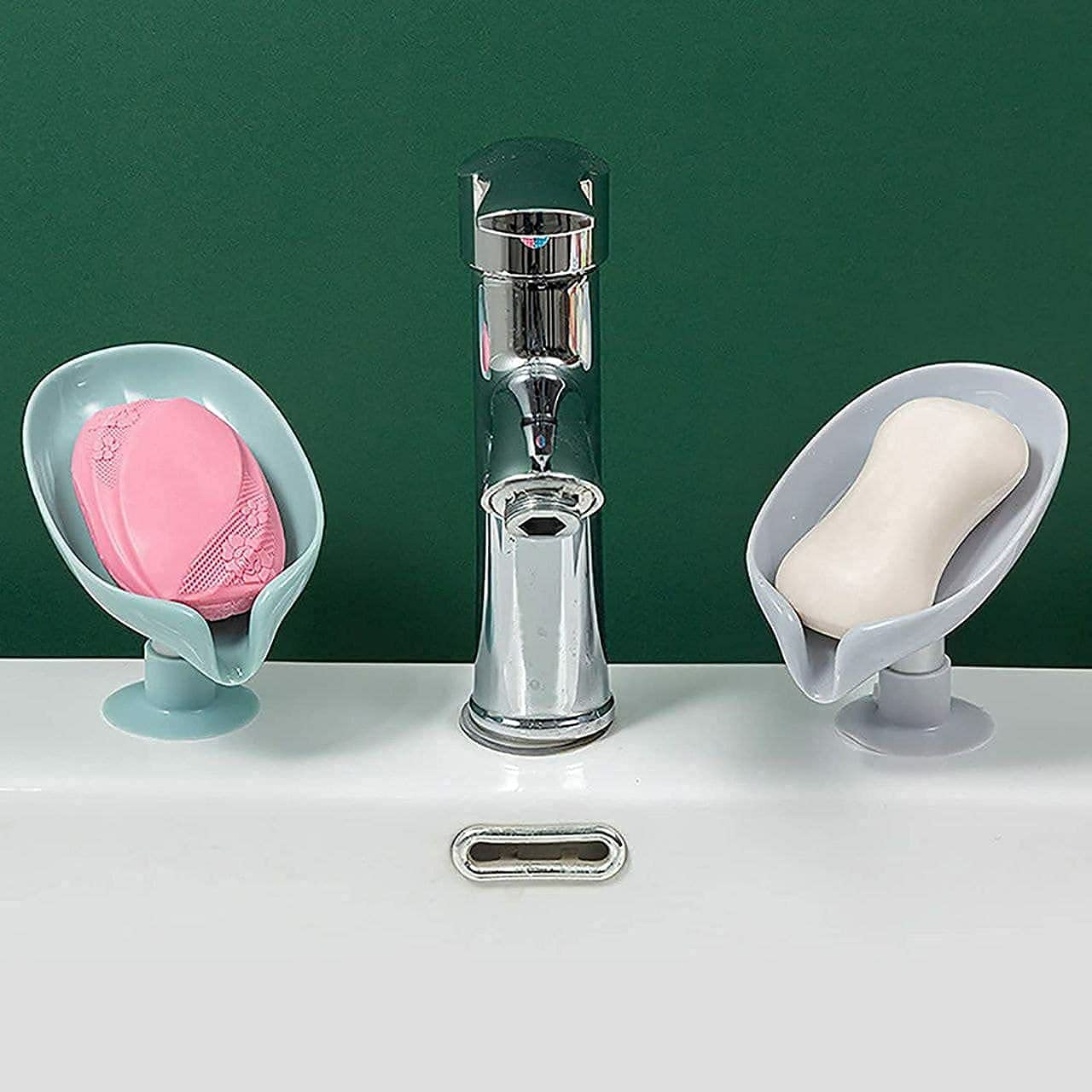 2 Pieces Self Drain Soap Holder. Leaf-Shape Self Draining Soap Dish Holder