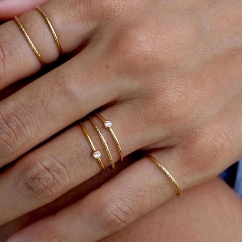 Fashion Round Titanium Steel Inlay Rhinestones Rings 1 Piece