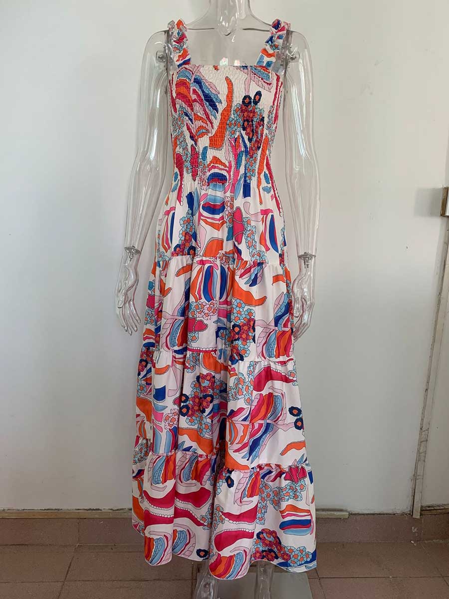 Printed Halter Beach Resort Dress(3 Colors)