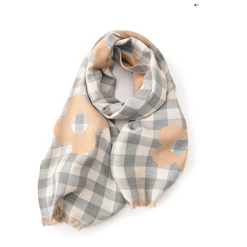 Women's Basic Plaid Flower Polyester Scarf