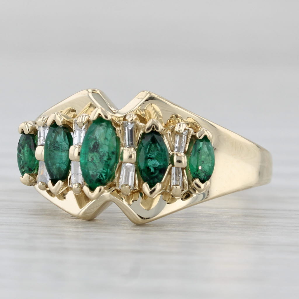 Tiered 0.79ctw Emerald Diamond Ring 14k Yellow Gold Size 7.75
