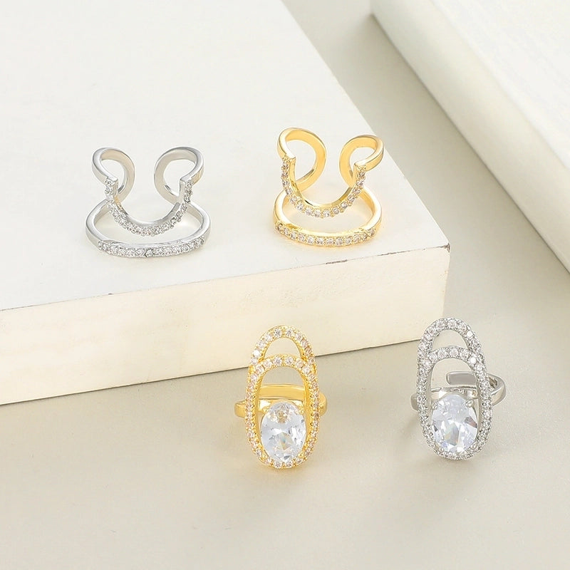 Fashion Geometric Copper Rings Hollow Out Artificial Gemstones Copper Rings