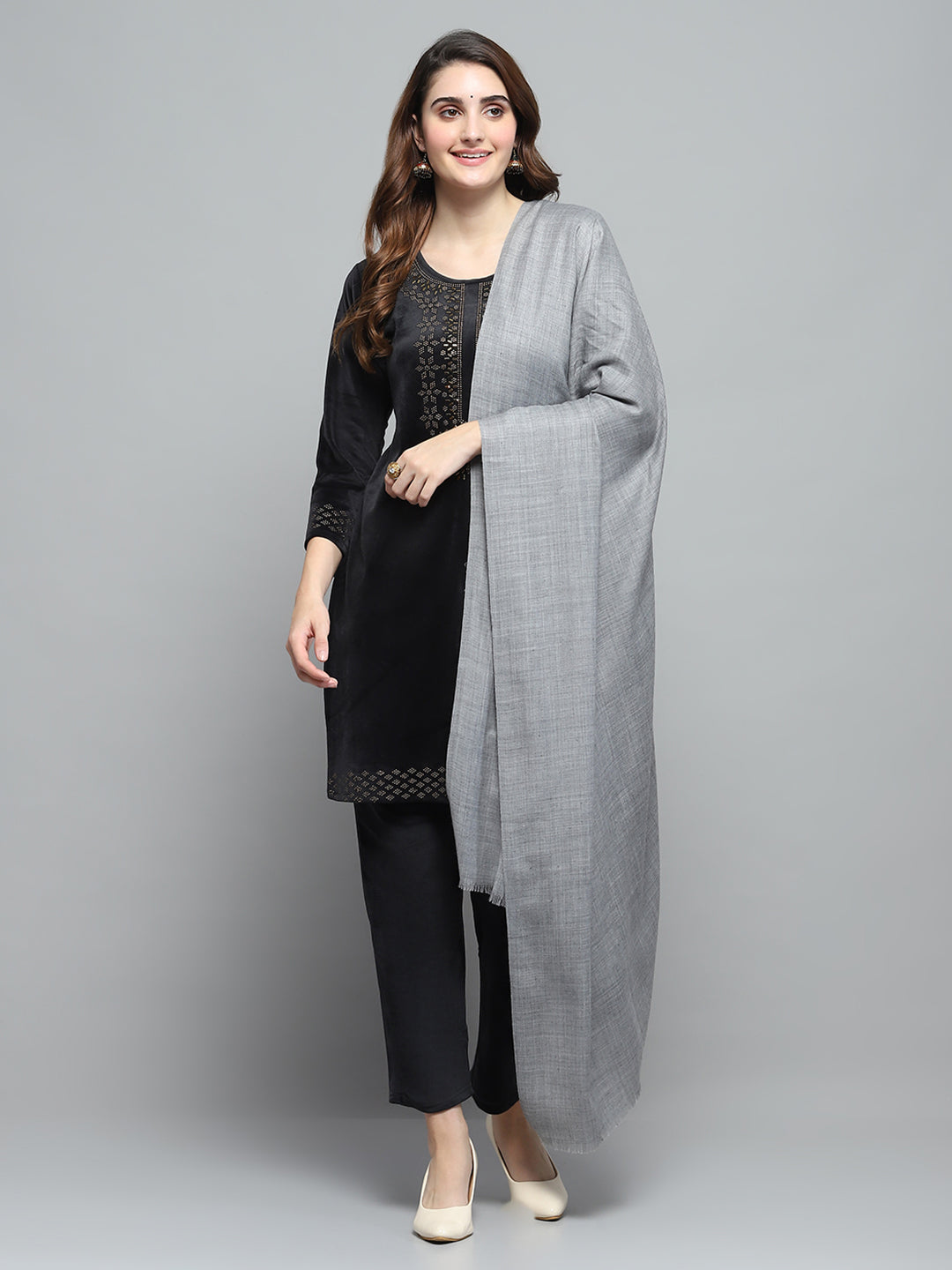 Women Grey Solid Shawl