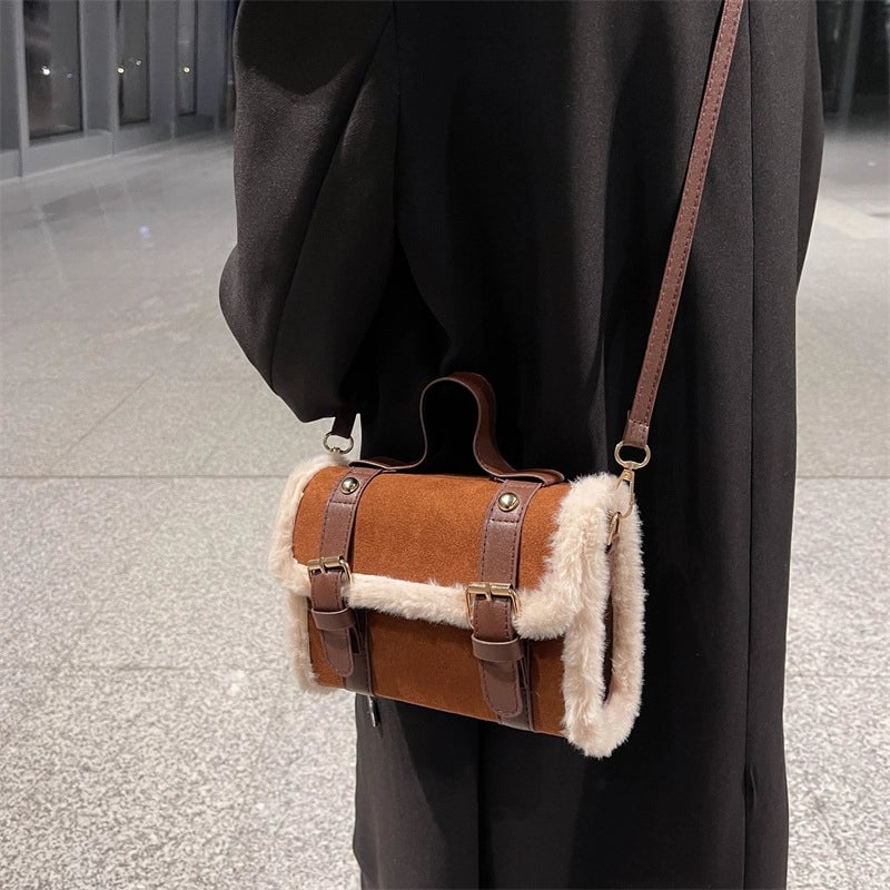 Bag Women's Summer New  Fashion Retro Plush Cylinder Handbag Women's Shoulder Crossbody Bag