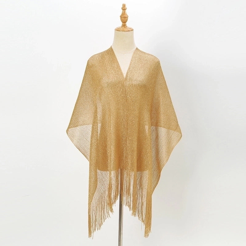 Women's Elegant Solid Color Gold And Silver Wire Tassel Scarf