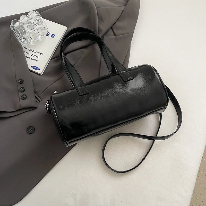 Women's Pu Leather Solid Color Bow Knot Classic Style Cylindrical Zipper Crossbody Bag