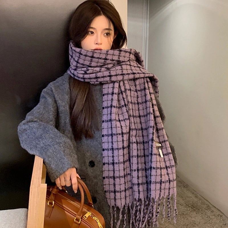 Unisex Minimalist Classic Style Lattice Polyester Scarf