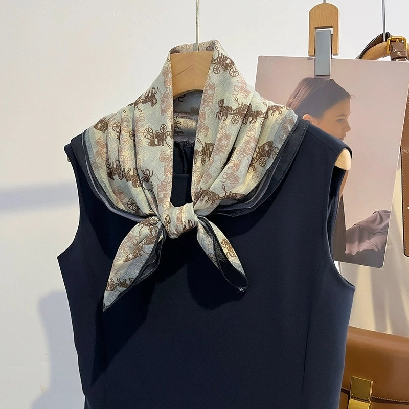 Women's Elegant Flower Polyester Silk Scarf