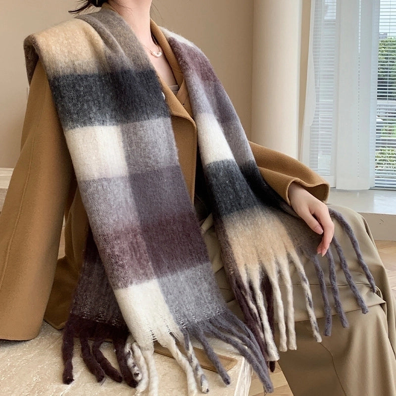 Popular Spring And Winter AC Scarf Warm Thickened Color Plaid Scarf Scarf Shawl Fashionable Western Style Outer Wear