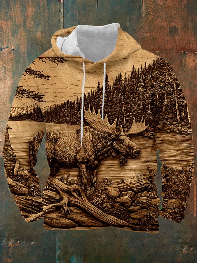 Men's Elk Print Hooded Sweatshirt