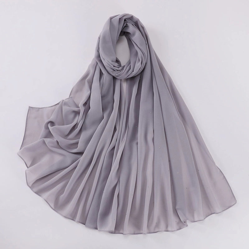 New Pearl Chiffon Long Scarf Gypsophila Hot Drilling Scarf Hui Scarf Middle East Turban Muslim Hijab