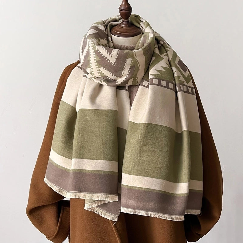 Women's Elegant Printing Color Block Imitation Cashmere Polyester Scarf