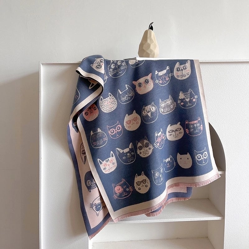 Women's Casual Cute Preppy Style Cat Imitation Cashmere Polyester Printing And Dyeing Printing Dyeing Scarf Shawl