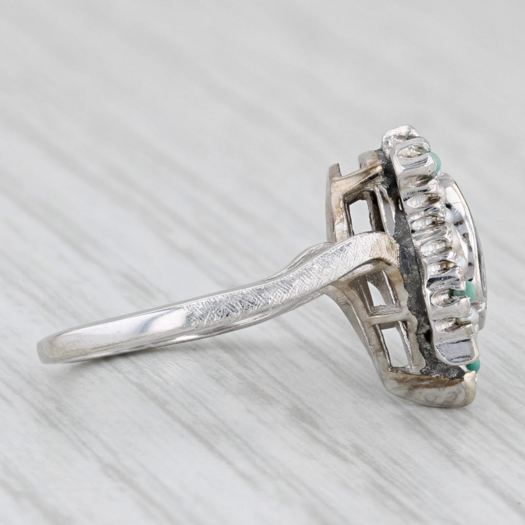 Zeta Tau Alpha Sorority Badge Ring 14k Gold Turquoise Pearl Vintage Size 4.75