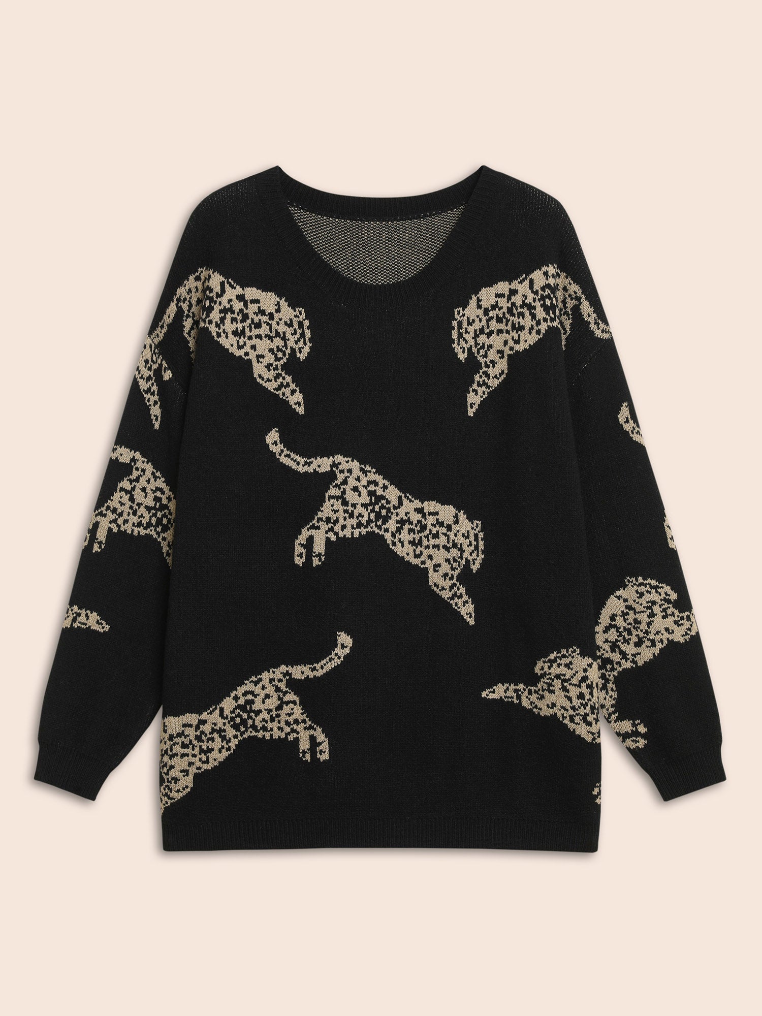 Animal Jacquard Drop Shoulder Sleeve Pullover