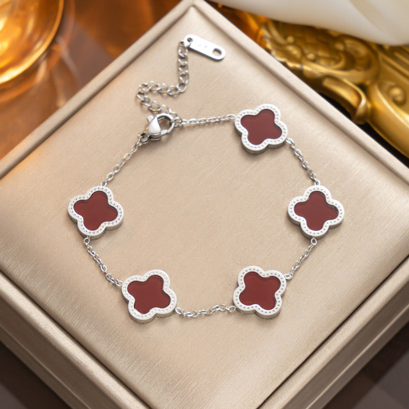 Women Quadrilateral Titanium Steel 18K Gold Plated Bracelets