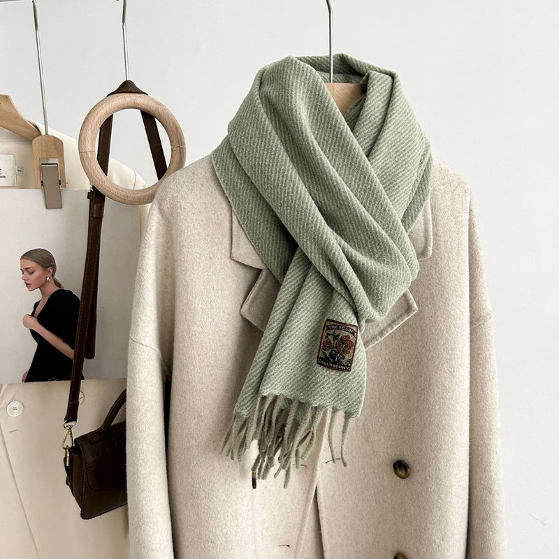 Women's Minimalist Solid Color Imitation Cashmere Tassel Scarf