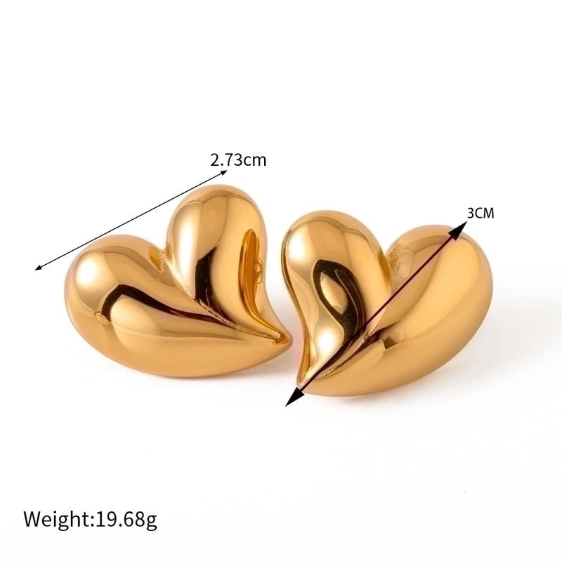 1 Pair Retro Minimalist Heart Shape Plating Stainless Steel 18k Gold Plated Ear Studs