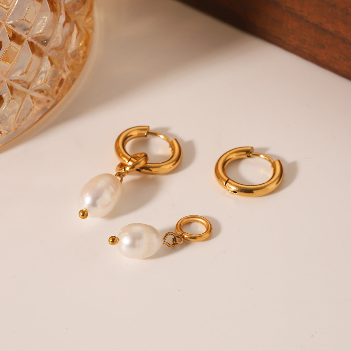 Ins Titanium Steel Earrings Female Freshwater Pearl Earrings Earrings Stainless Steel Earrings