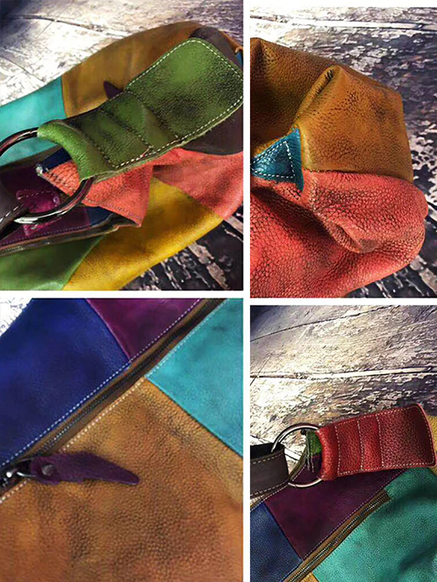 Retro Contrast Color Leather Crossbody Bag