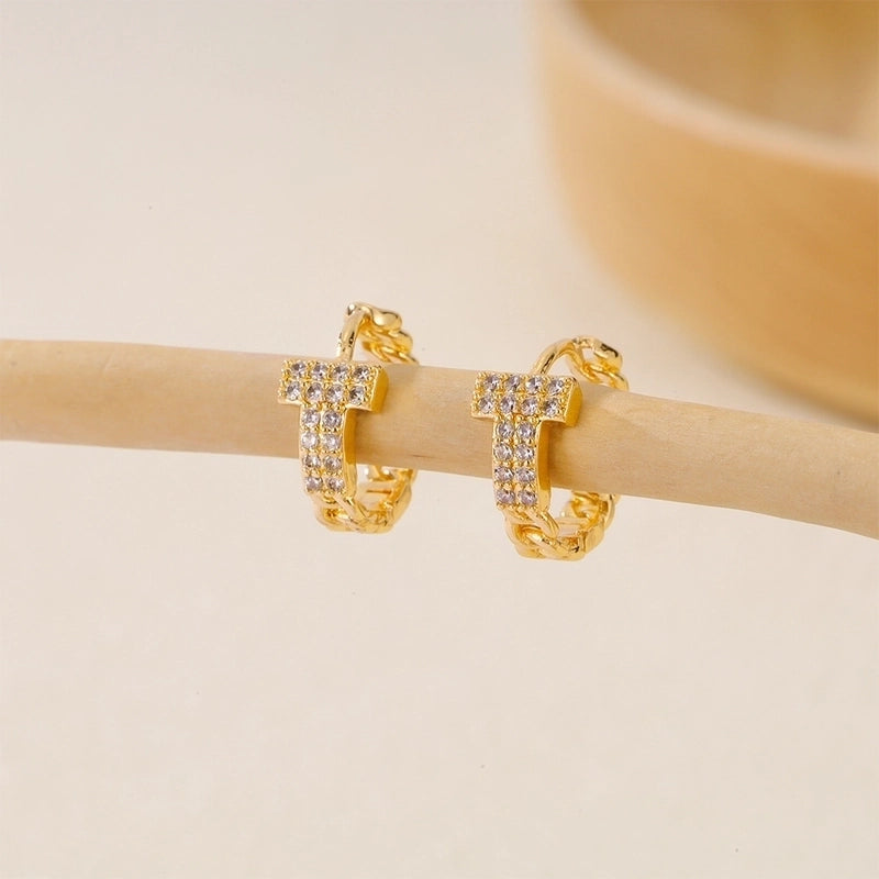 1 Piece IG Style Minimalist Geometric Inlay Copper Zircon Earrings