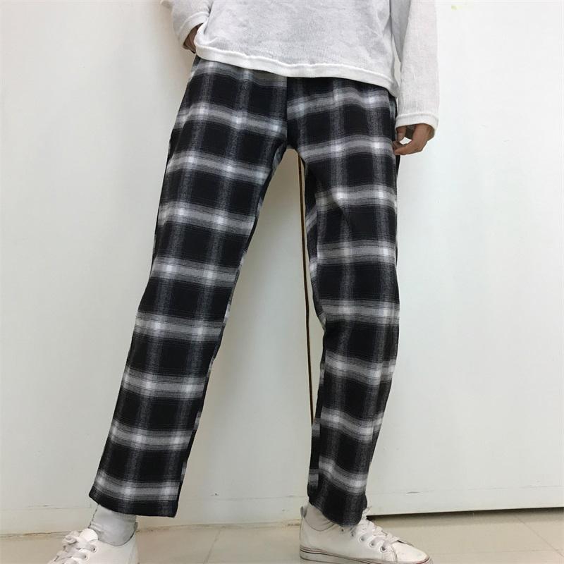 Plaid Fleece Straight Trousers
