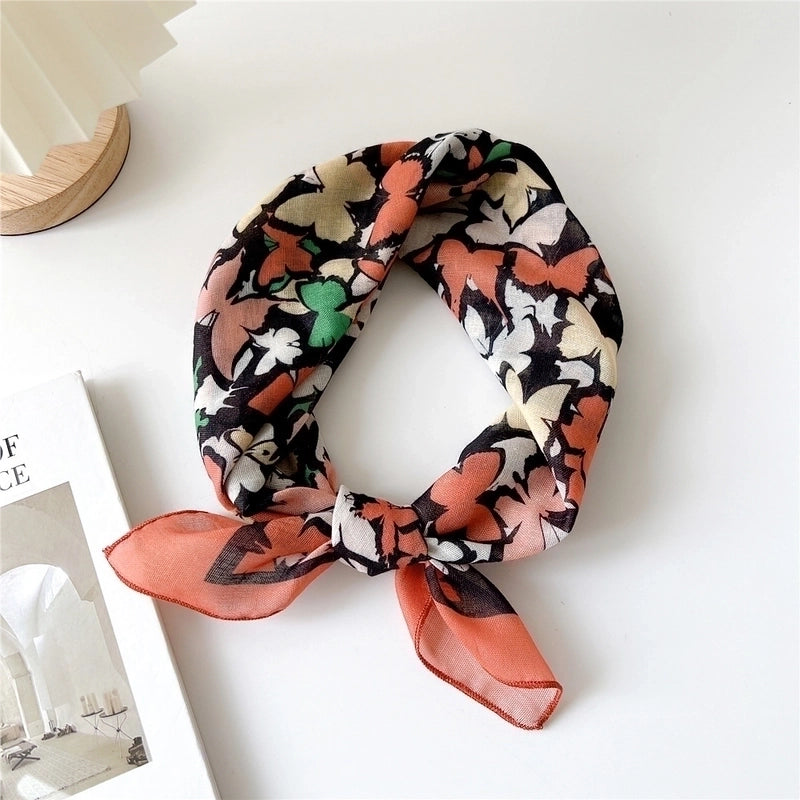 Women's Pastoral Minimalist Flower Cotton And Linen Printing Silk Scarf