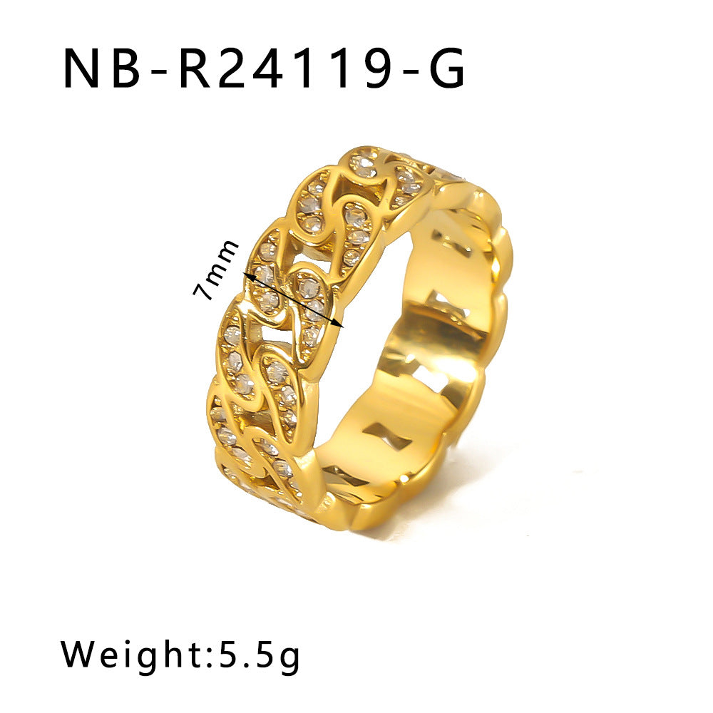 Popular Stainless Steel Diamond-Studded Sparkling Style Elegant Ladies Twist Texture Stacking
