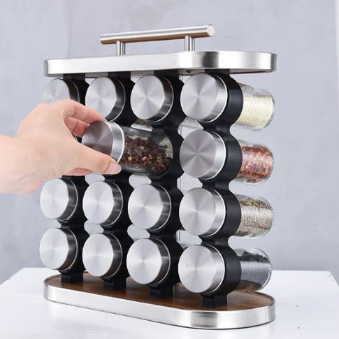 Stainless Steel Condiment Set Spice Jar Rack. 16Pcs Kitchen Cruet Condiment Bottle