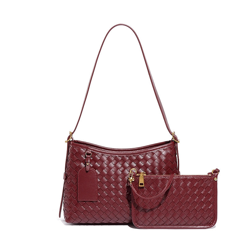 Women's Pu Leather Solid Color Basic Weave Dumpling Shape Zipper Crossbody Bag
