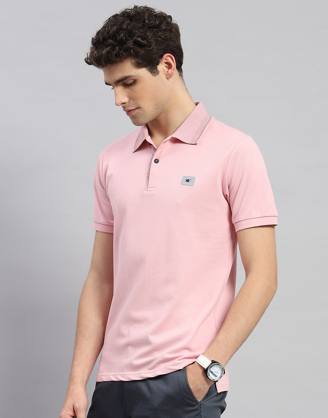 Men Pink Solid Polo Collar Half Sleeve T-Shirt