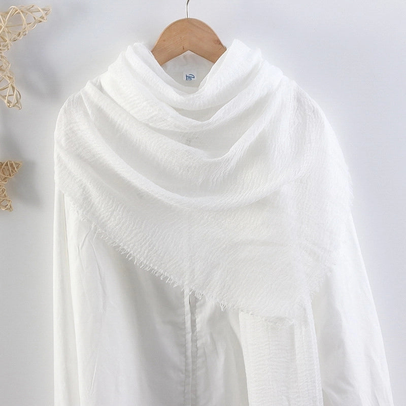 Hot Selling Solid Color Pleated Cotton And Linen Scarf Women's Bag Headscarf Crumpled Hair Fringe Bubble Scarf Women's Scarf Cover Head