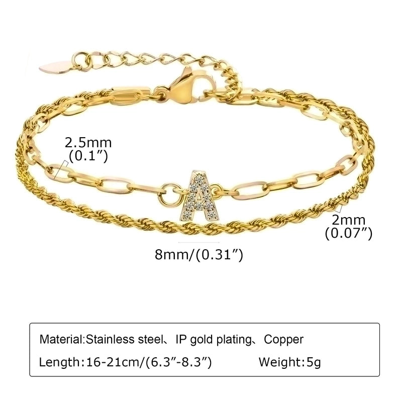 201 Stainless Steel 18K Gold Plated IG Style Inlay Letter Zircon Bracelets