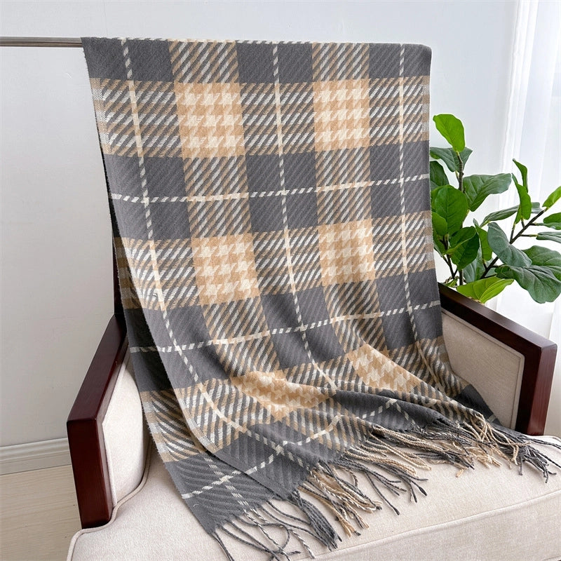 Unisex Basic Classic Style Lattice Polyester Scarf