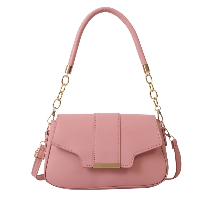 Women's Pu Leather Solid Color Streetwear Square Flip Cover Shoulder Bag Crossbody Bag