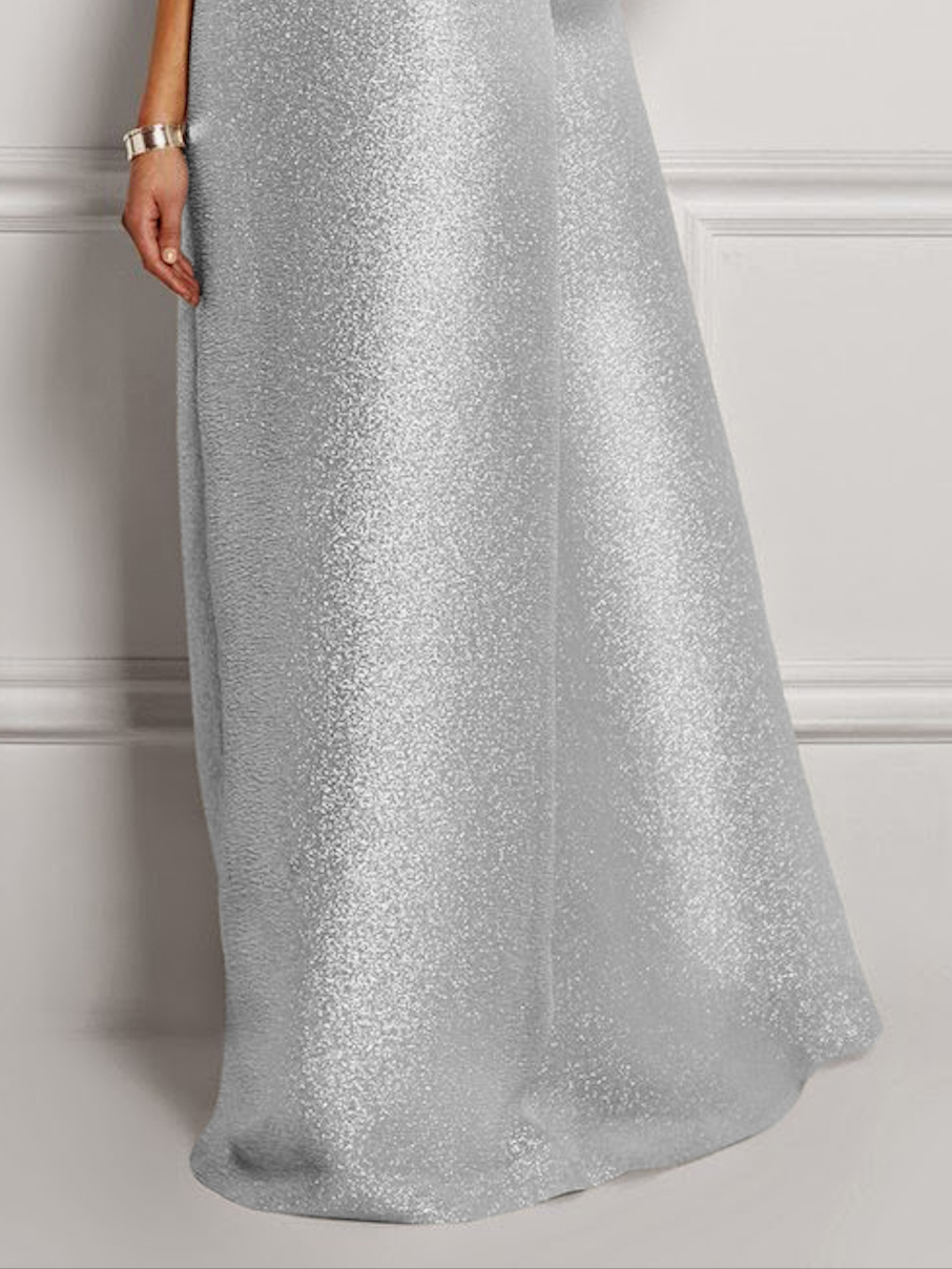 Loose Short Sleeves Shiny Solid Color V-Neck Maxi Dresses